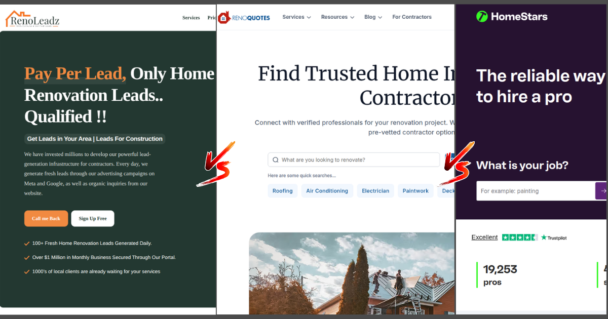 Reno Leadz vs. RenoQuotes vs. HomeStars
