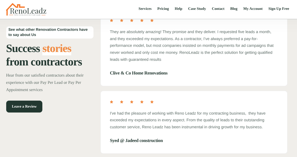 Success stories from contractors